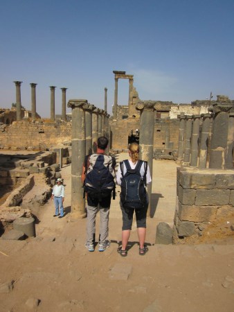 With our backpacks in Bosra, together with my friend Dario from Italy.
