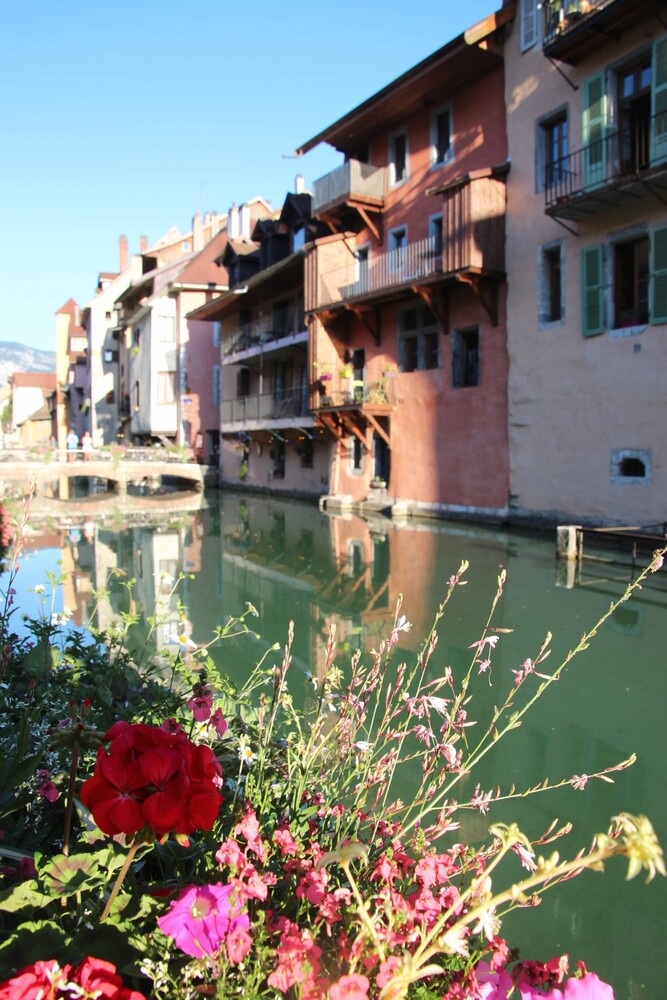 Annecy with colorful flowers