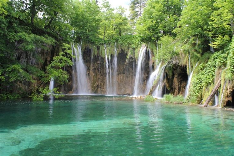 Plitvice lakes, waterfall with clear blue water