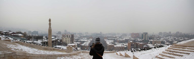 Yerevan Cascade. The stairs were very slippery. Then we found out we could take the roller stairs inside!